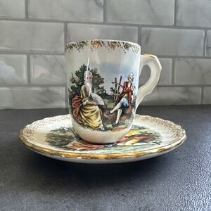 RM Gould Bone China Courting Scene Miniature Tea‎ Cup Saucer Demitass